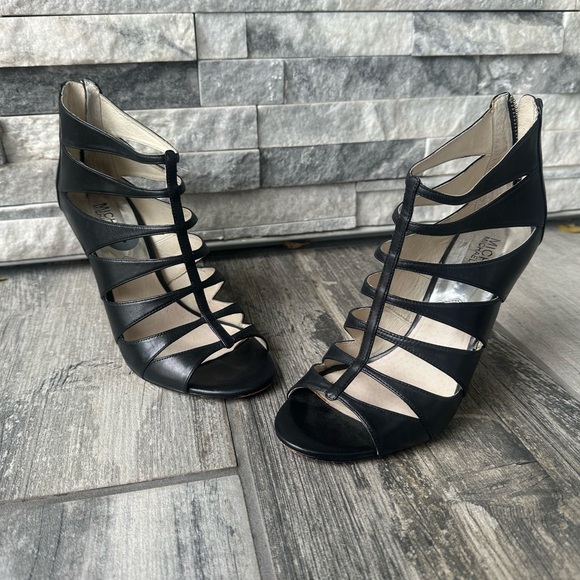 Michael Kors Mavis Open Toe Cage Black Leather Party Cocktail Heels  Size 7 - Picture 3 of 11
